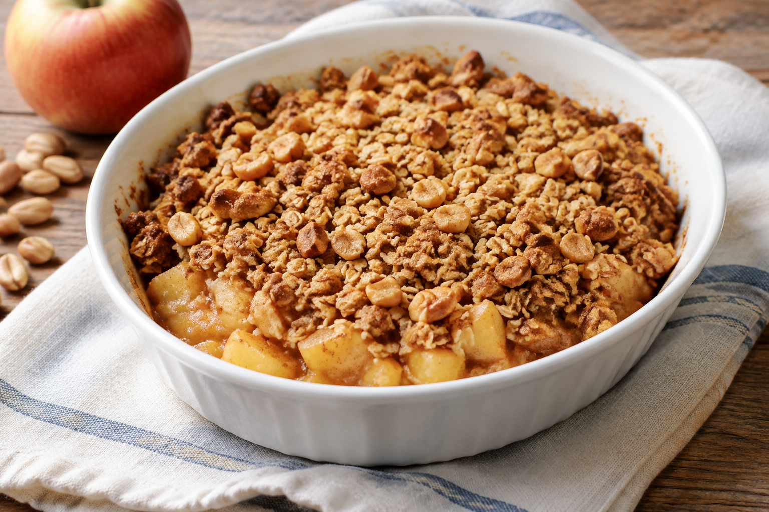 Crumble de aveia com maçã e amendoim
