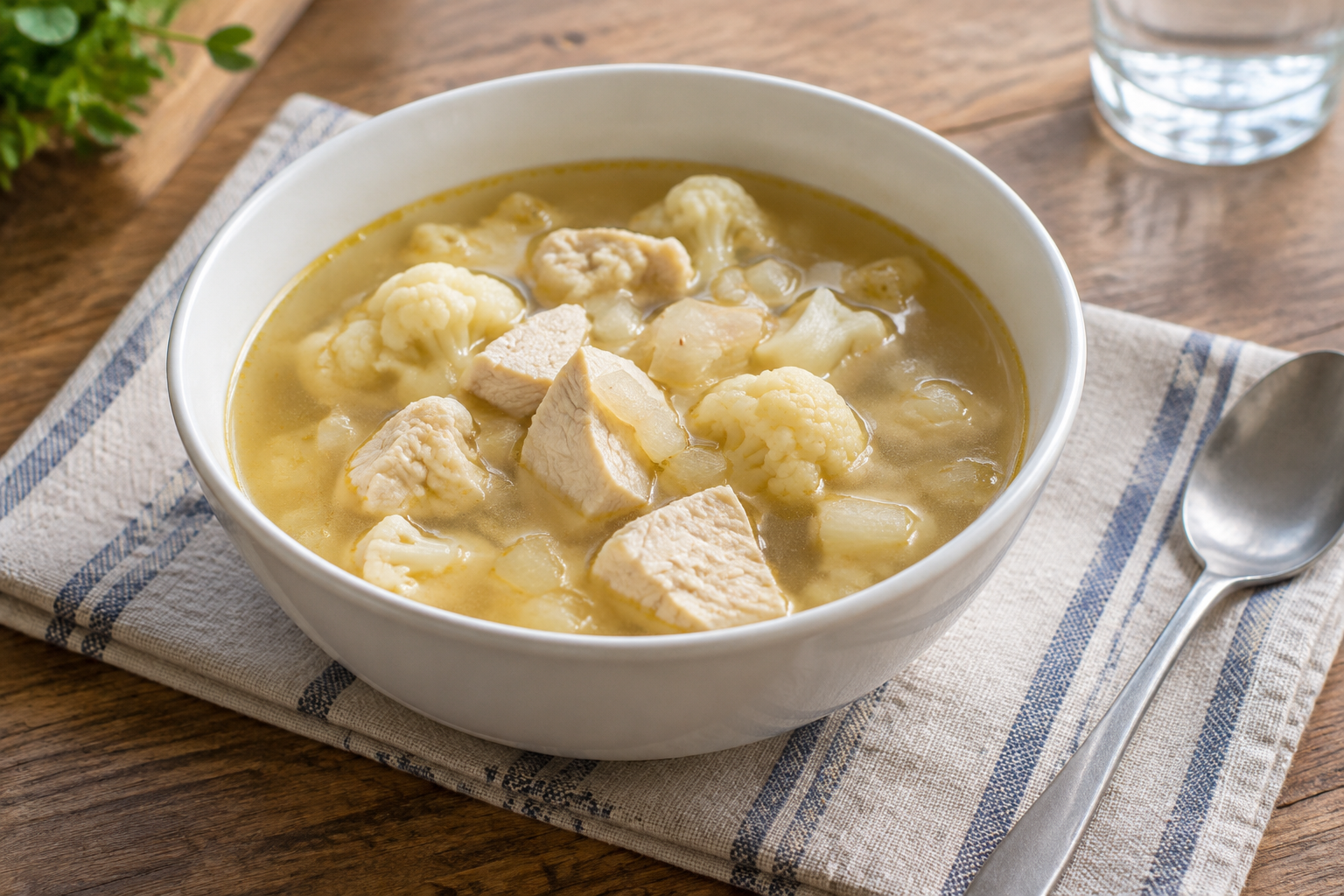 Sopa caseira com peito de frango e couve-flor