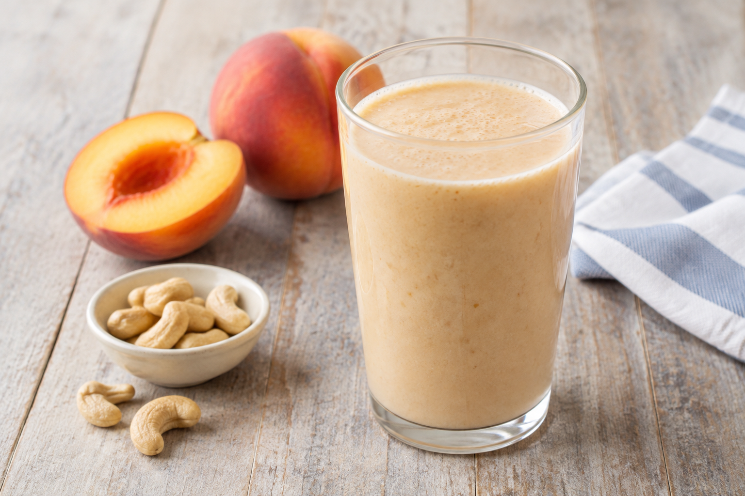 Vitamina cremosa com pêssego e castanha-de-caju