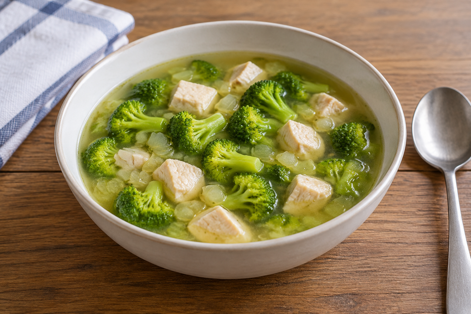 Sopa caseira com peito de frango e brócolis