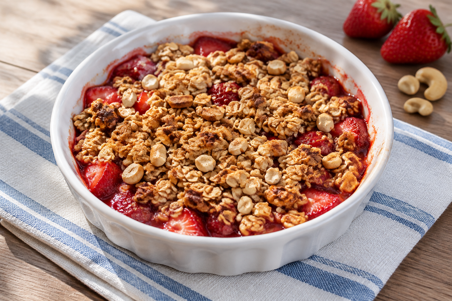 Crumble de aveia com morango e castanha-de-caju
