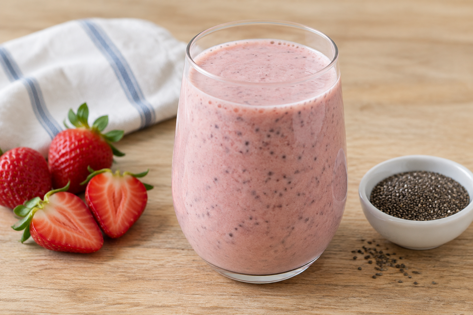 Vitamina cremosa com morango e chia