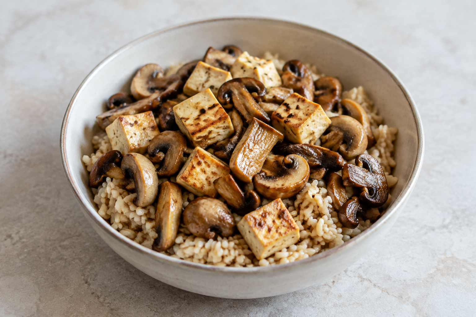 Bowl morno com tofu firme e cogumelos