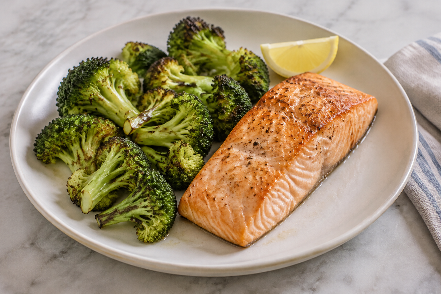 Salmão e brócolis na airfryer
