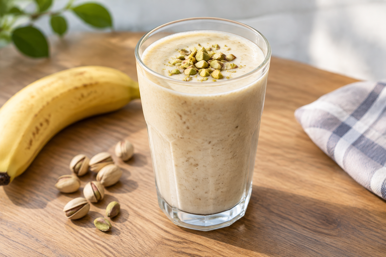 Vitamina cremosa com banana e pistache