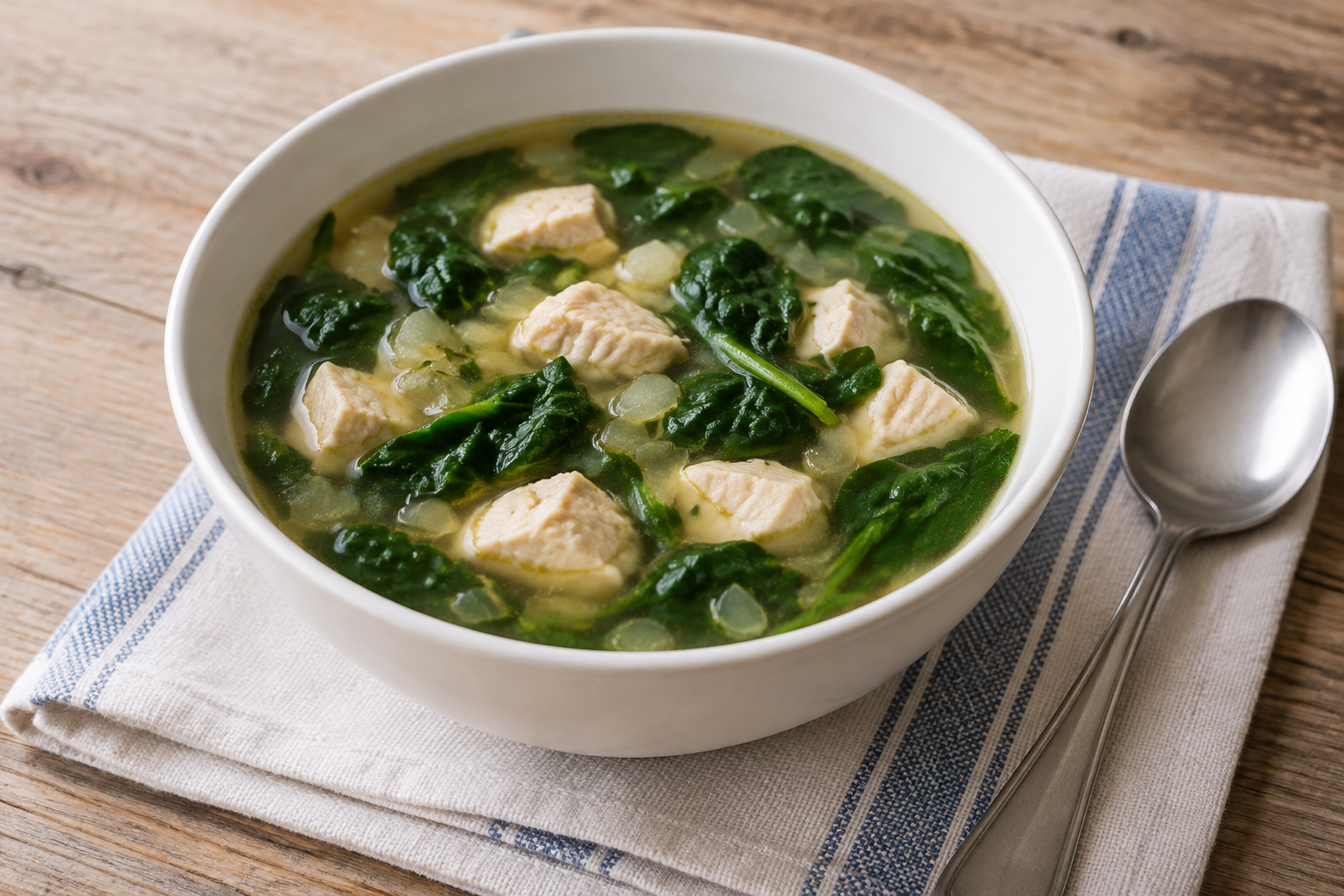 Sopa caseira com peito de frango e espinafre