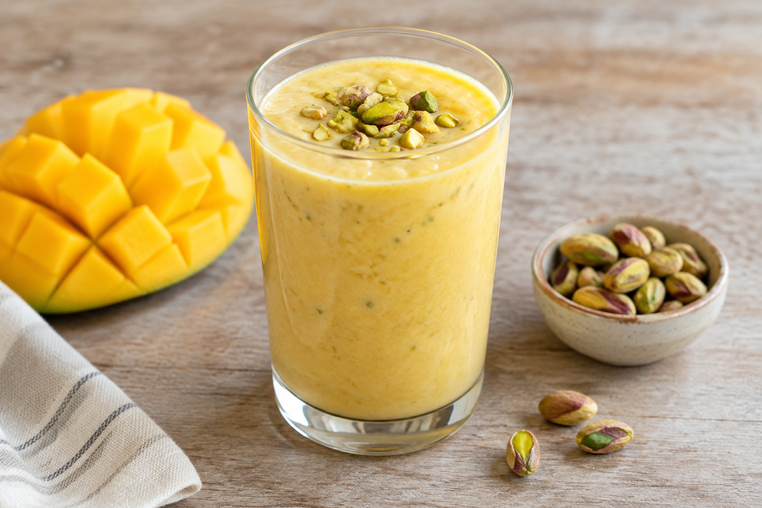 Vitamina cremosa com manga e pistache