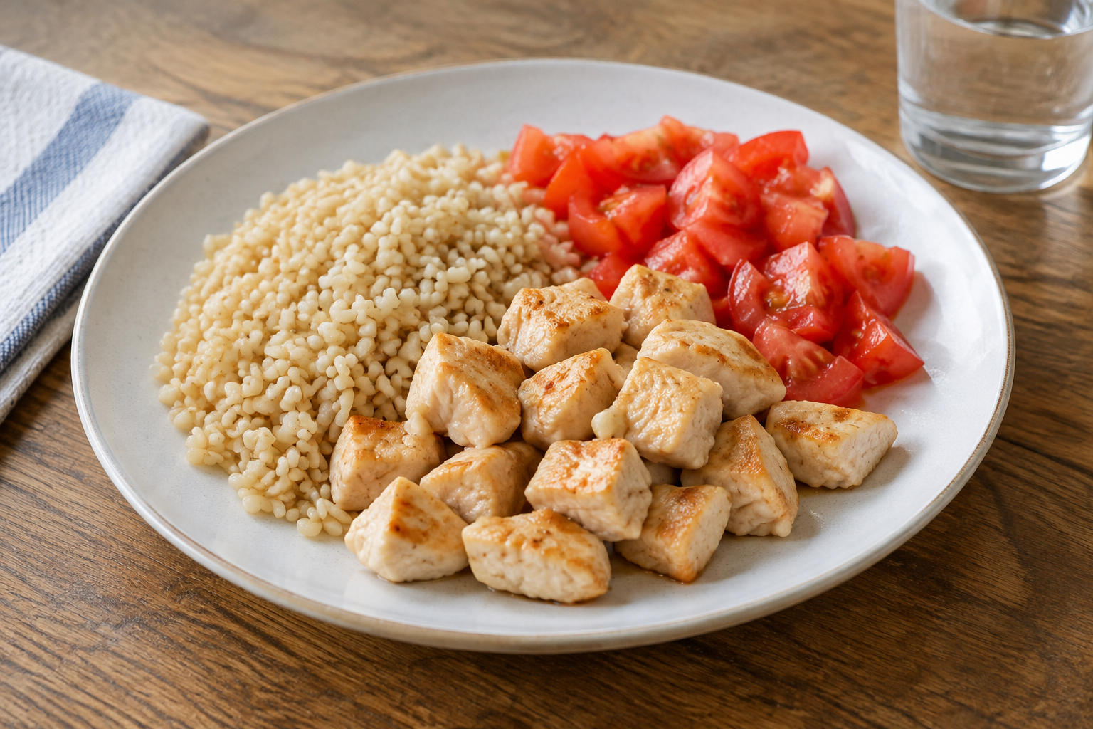Quinoa quente com peito de frango e tomate · arroz integral