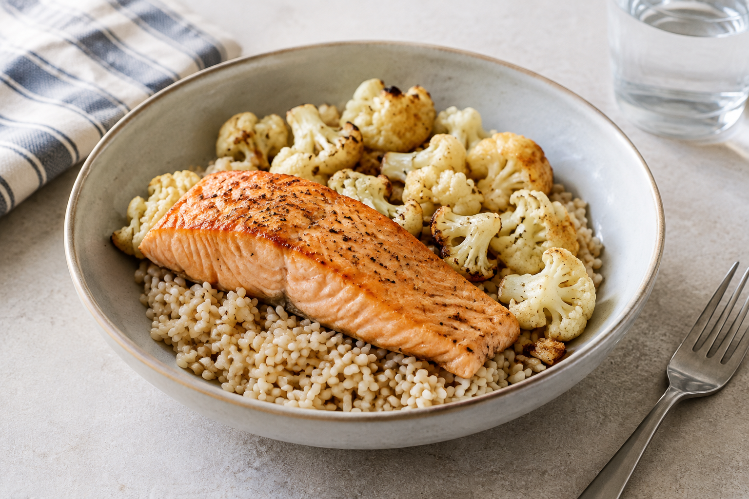Bowl morno com salmão e couve-flor