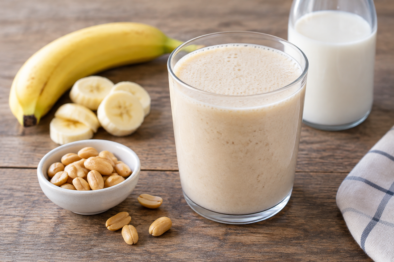 Vitamina cremosa com banana e amendoim
