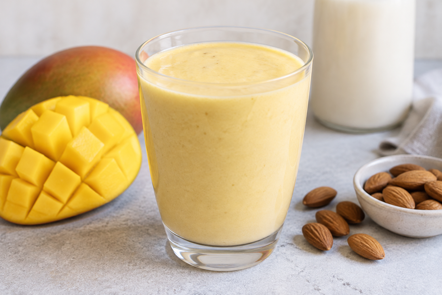 Vitamina cremosa com manga e amêndoas