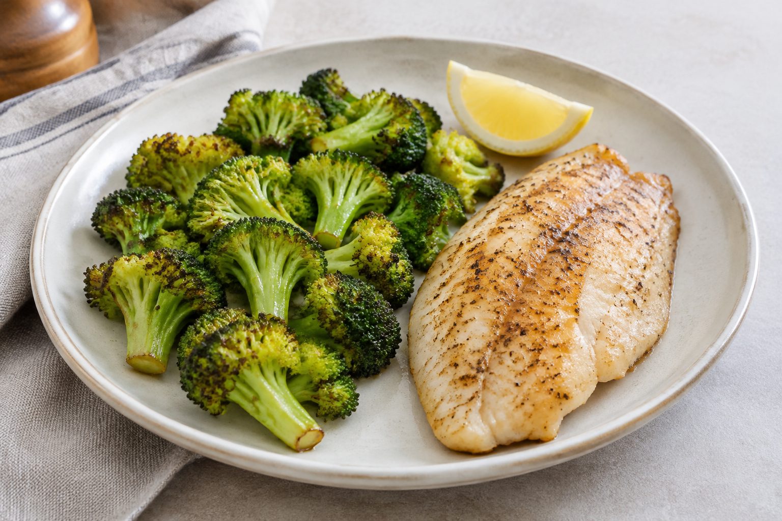 Tilápia e brócolis na airfryer