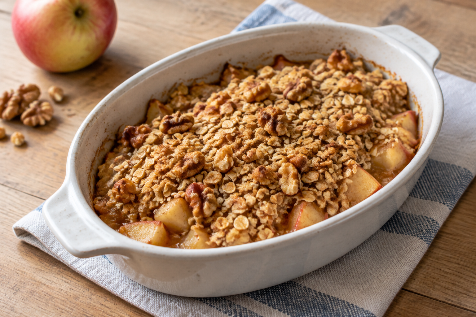 Crumble de aveia com maçã e nozes