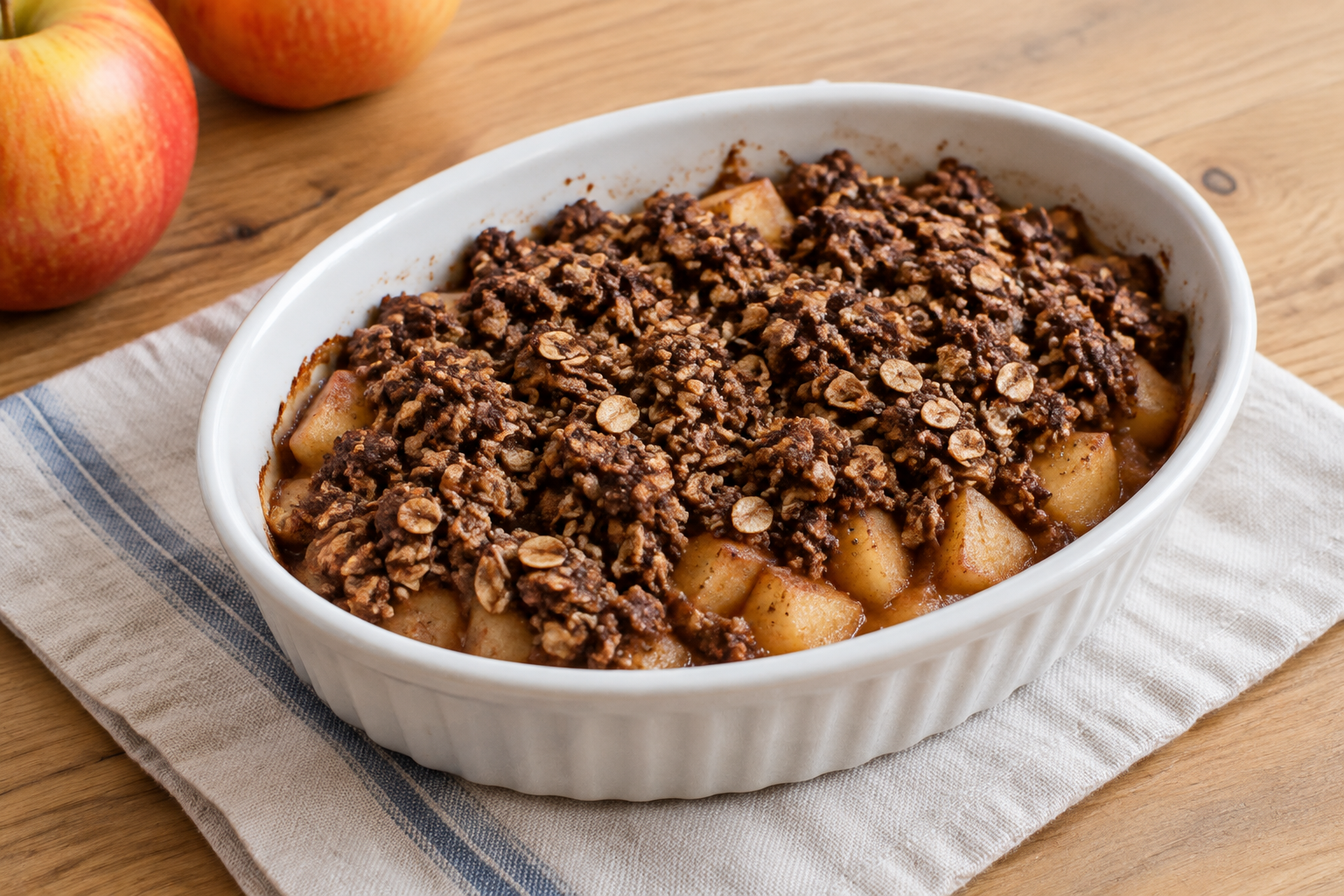 Crumble de aveia com maçã e chia com cacau em pó sem açúcar