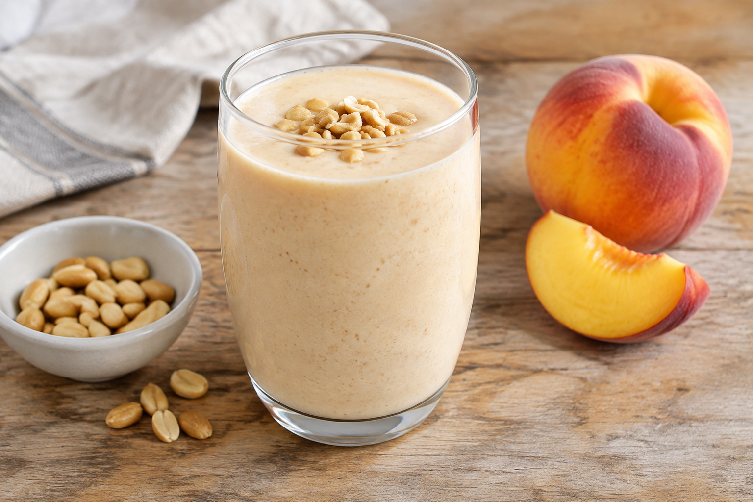 Vitamina cremosa com pêssego e amendoim