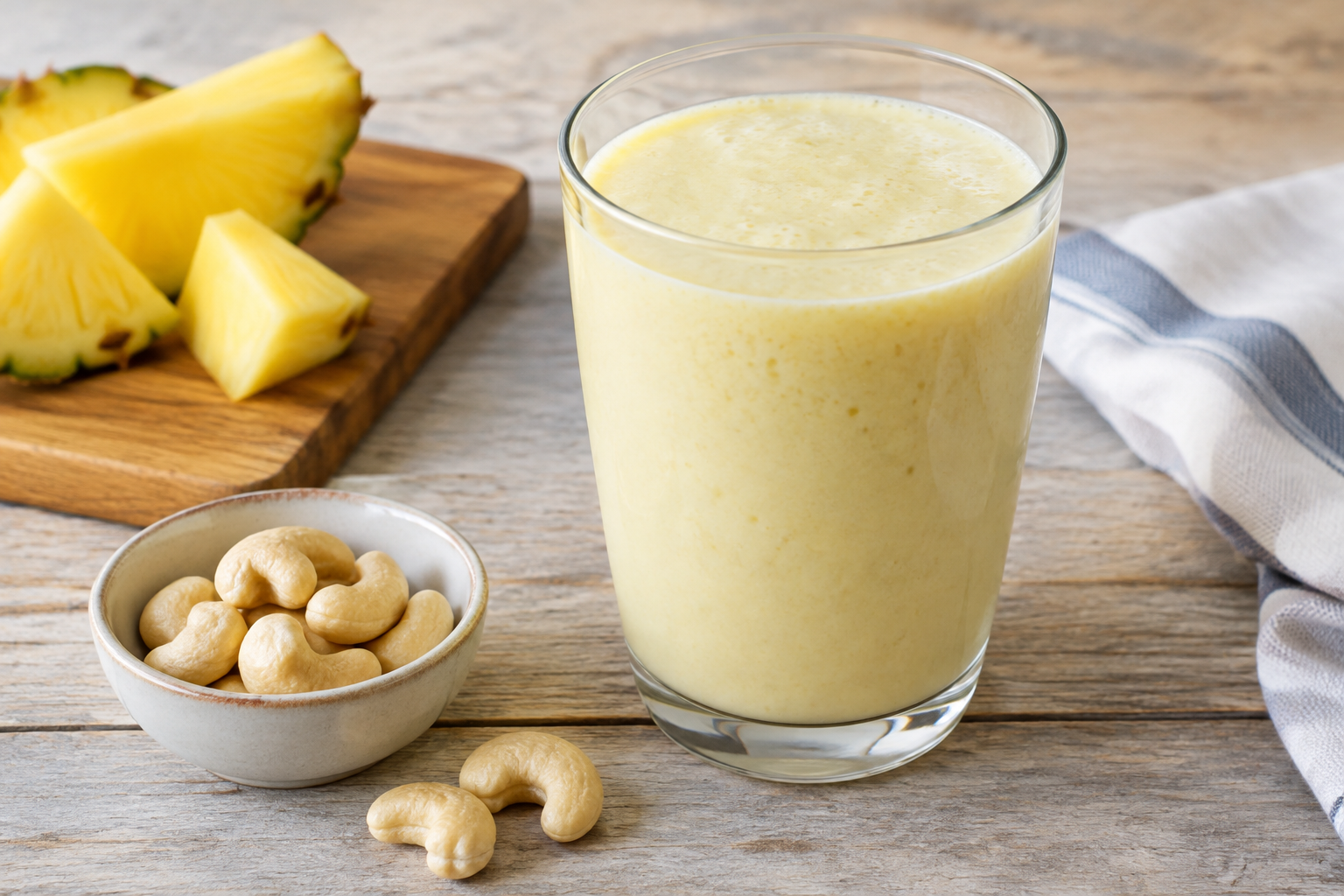 Vitamina cremosa com abacaxi e castanha-de-caju