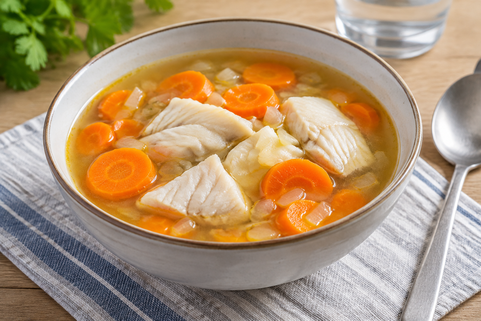 Sopa caseira com tilápia e cenoura
