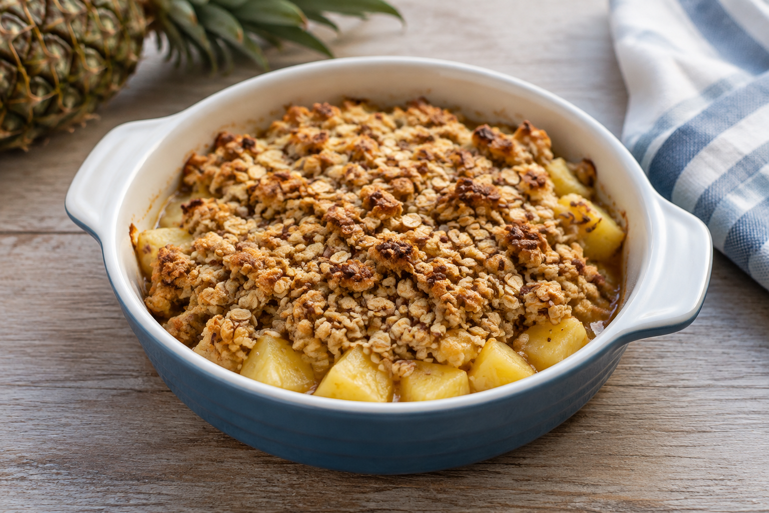Crumble de aveia com abacaxi e linhaça