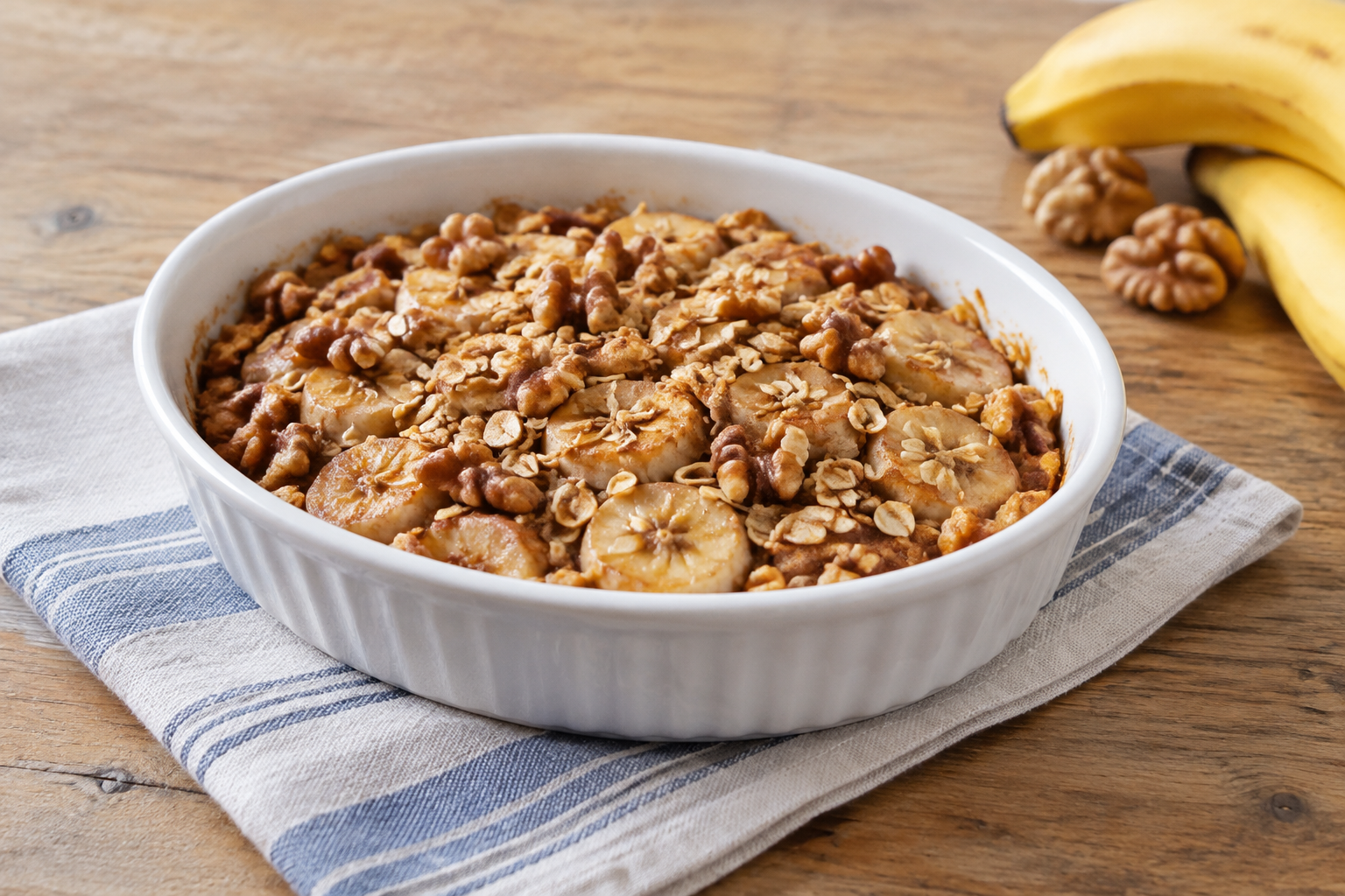 Crumble de aveia com banana e nozes