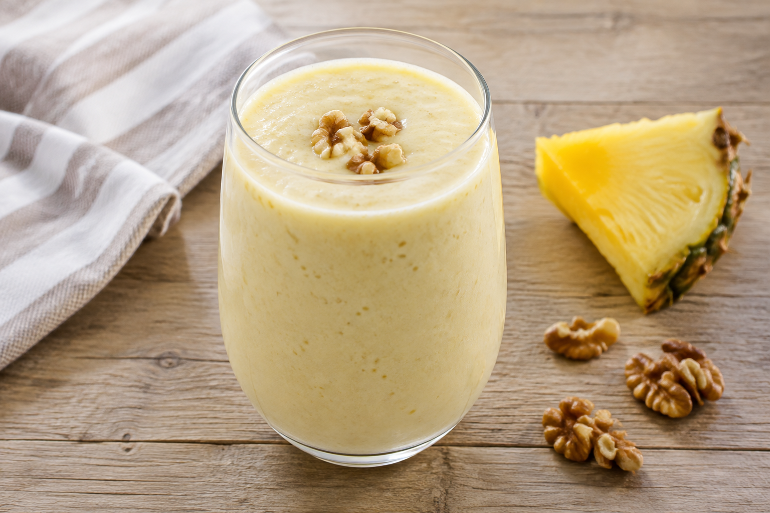 Vitamina cremosa com abacaxi e nozes