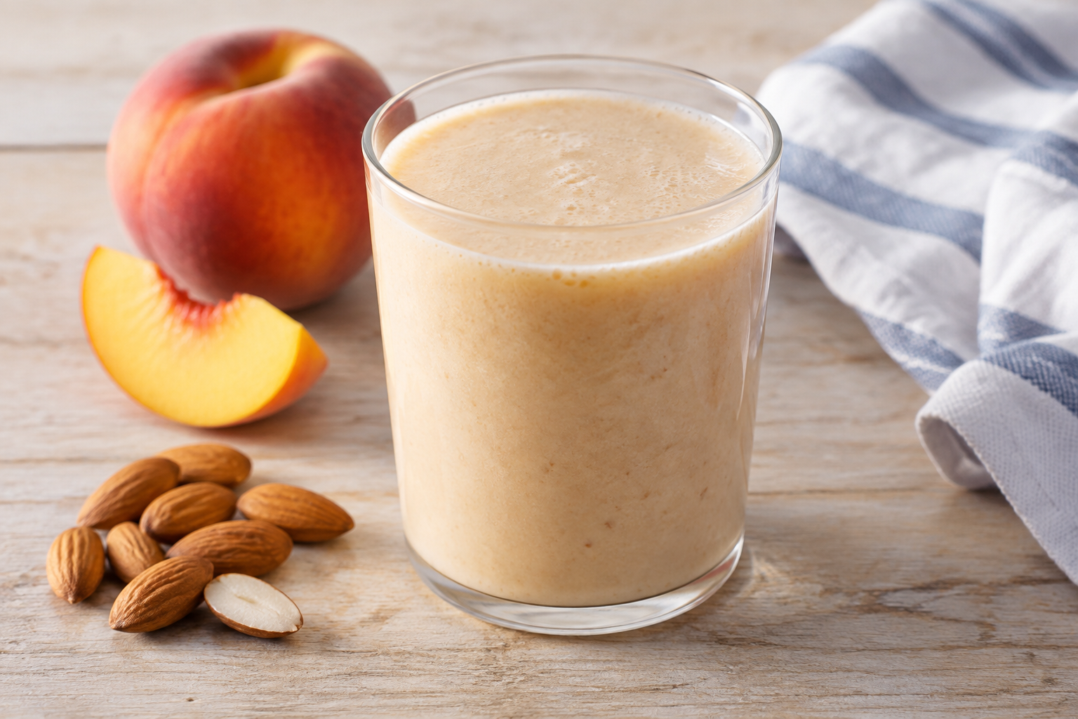 Vitamina cremosa com pêssego e amêndoas