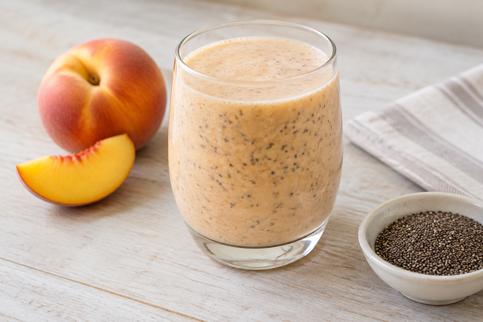 Vitamina cremosa com pêssego e chia