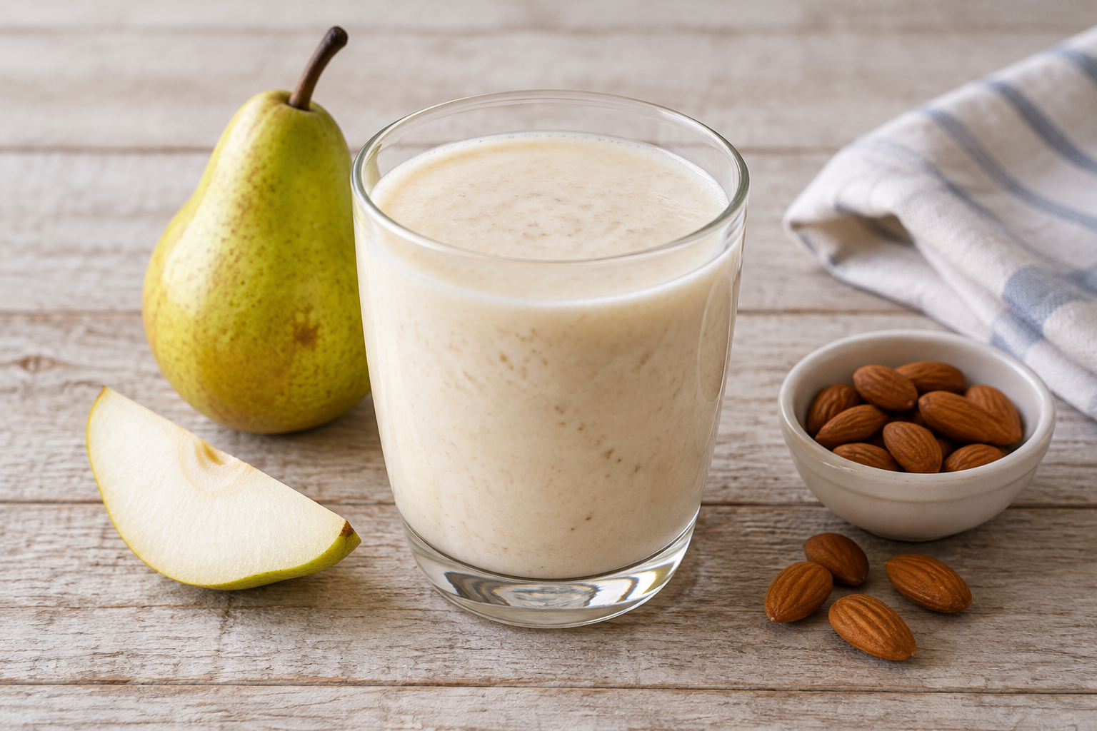 Vitamina cremosa com pera e amêndoas