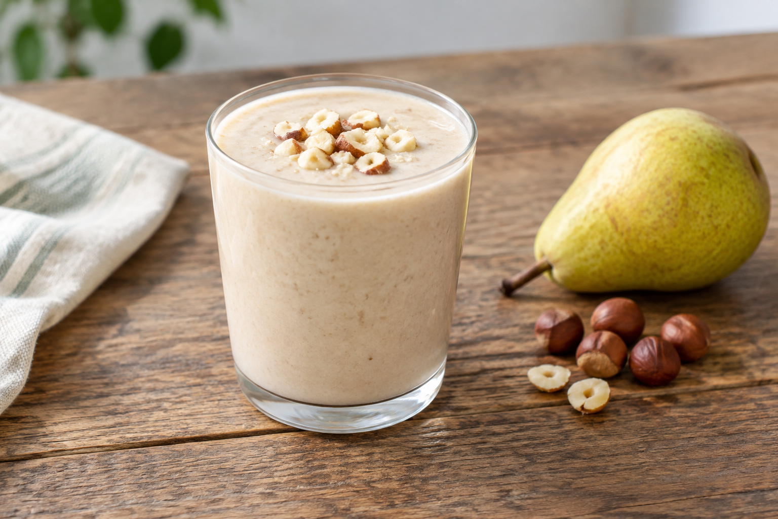 Vitamina cremosa com pera e avelãs