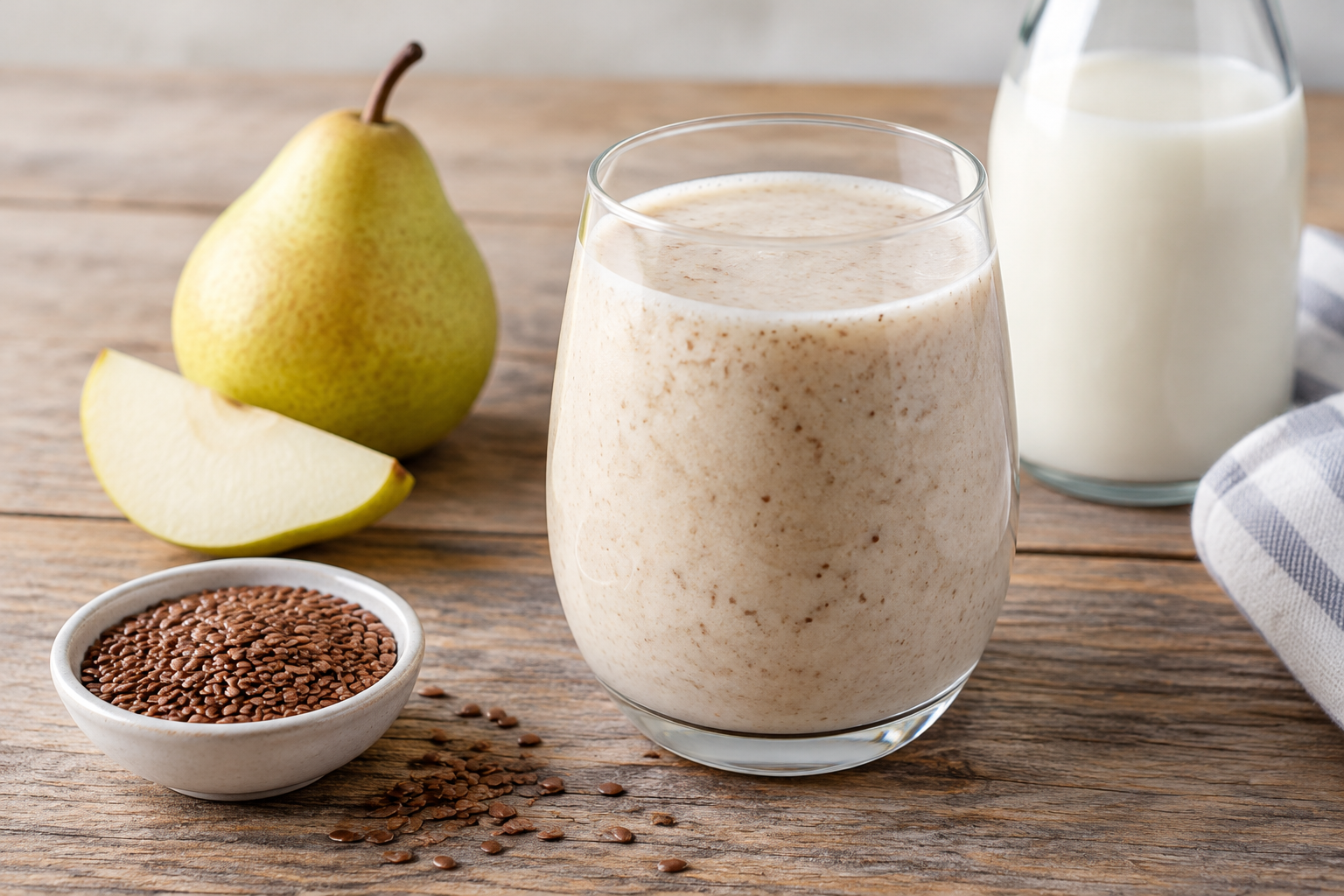 Vitamina cremosa com pera e linhaça