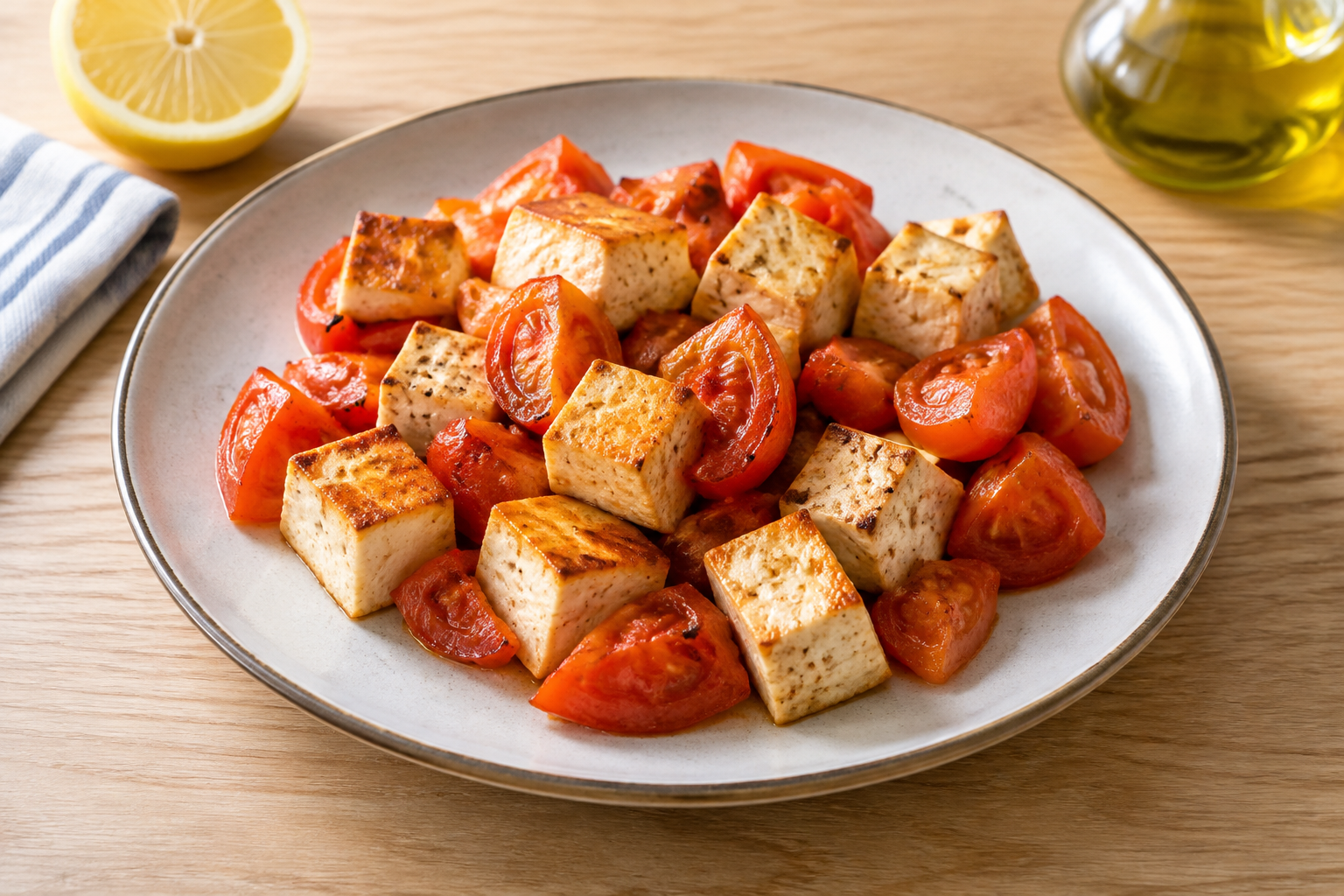 Tofu firme e tomate na airfryer