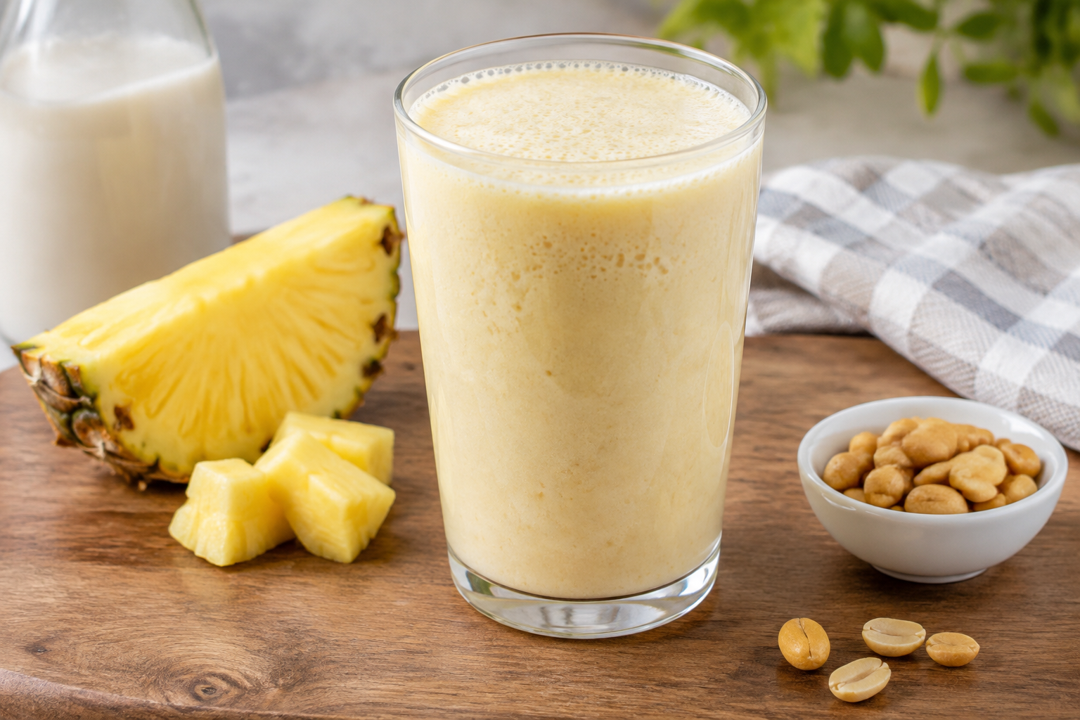 Vitamina cremosa com abacaxi e amendoim